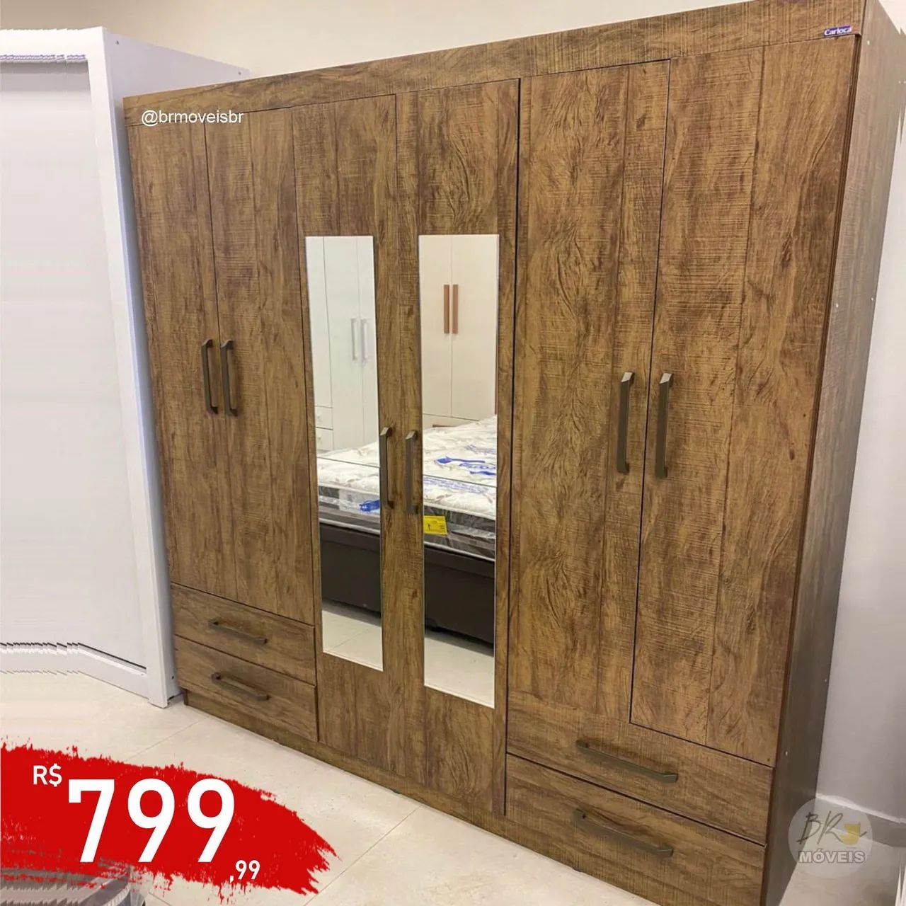 Guarda-Roupa 6 Portas com Espelho e Gavetas - Foto 4