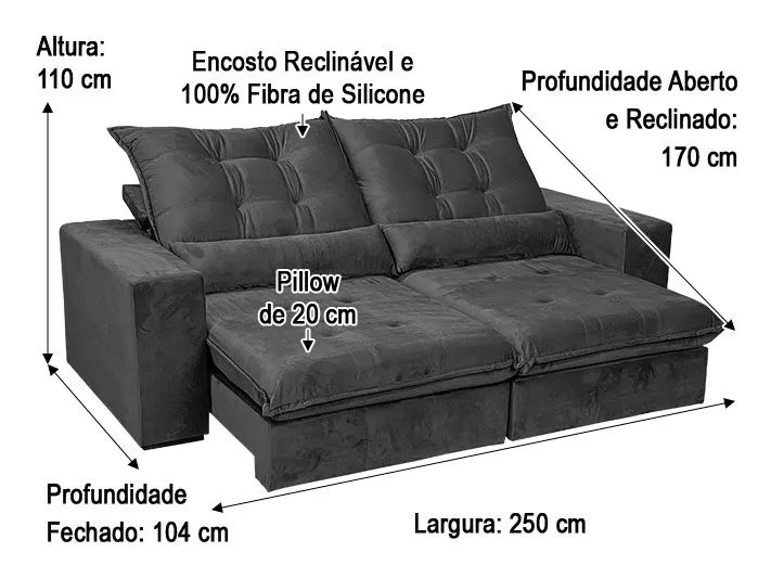 Sofá Retrátil Reclinável 2,50m Marica a87 - Foto 4