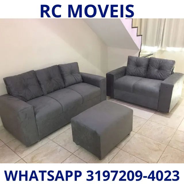 Sofá Canadá com Puff - Conjunto 2 e 3 Lugares em Suede