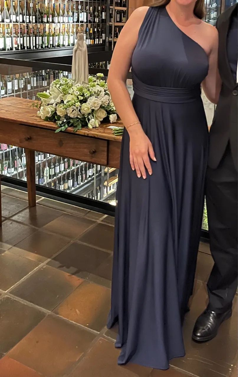 Vestido longo azul marinho elegante