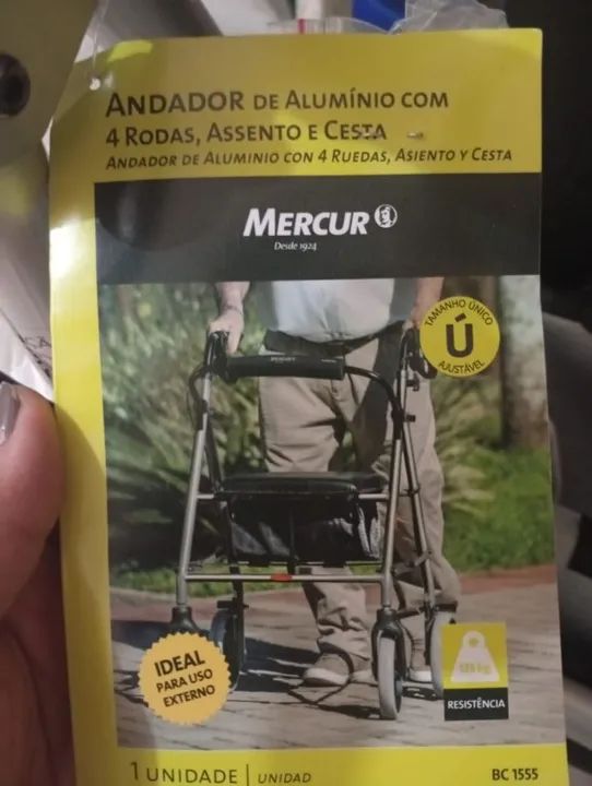 Andador de alumínio com 4 rodas, assento e cesta  - Foto 4