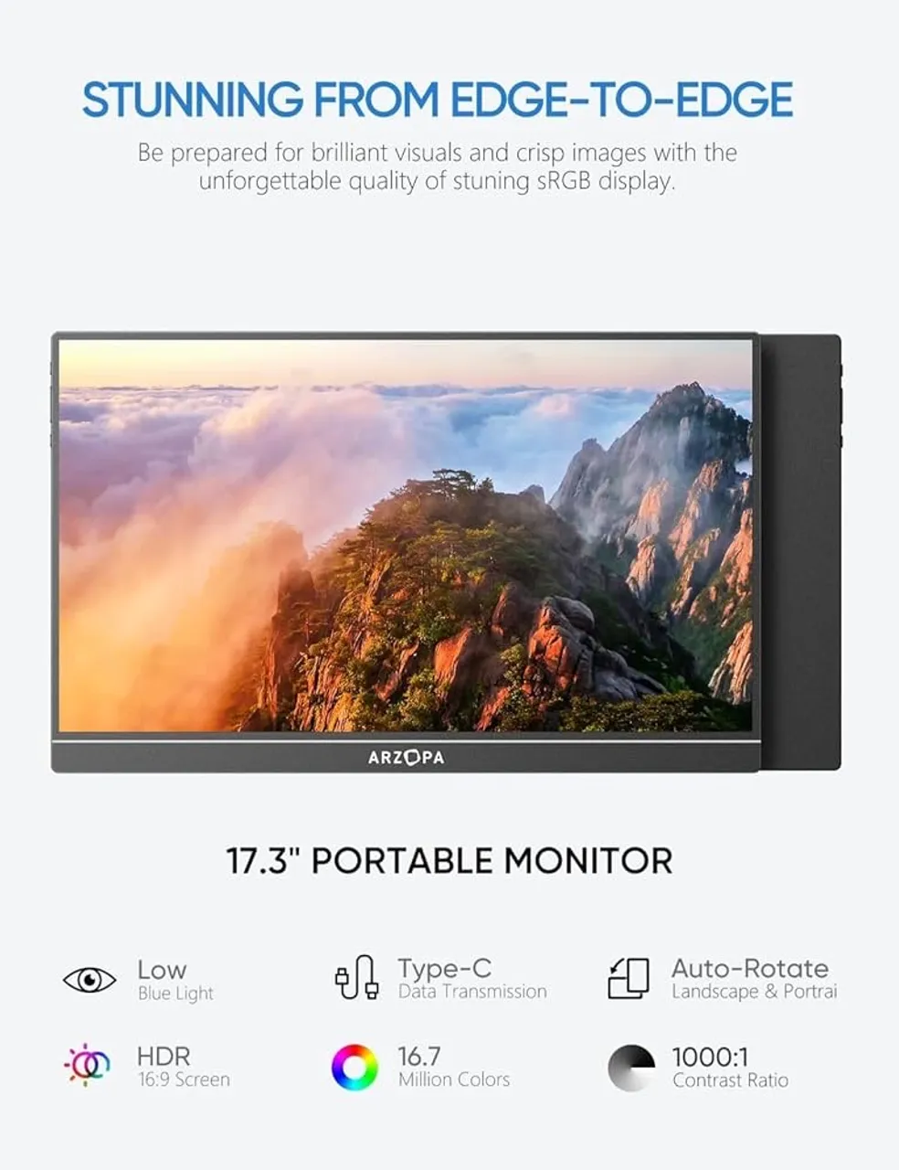 Monitor Portátil Arzopa A1M 17.3 Perfeito para Home Office edições de videos e viagens