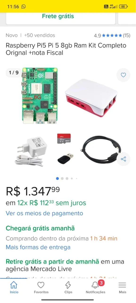 Raspberry Pi 5 8gb Ram Kit Completo Original + nota Fiscal