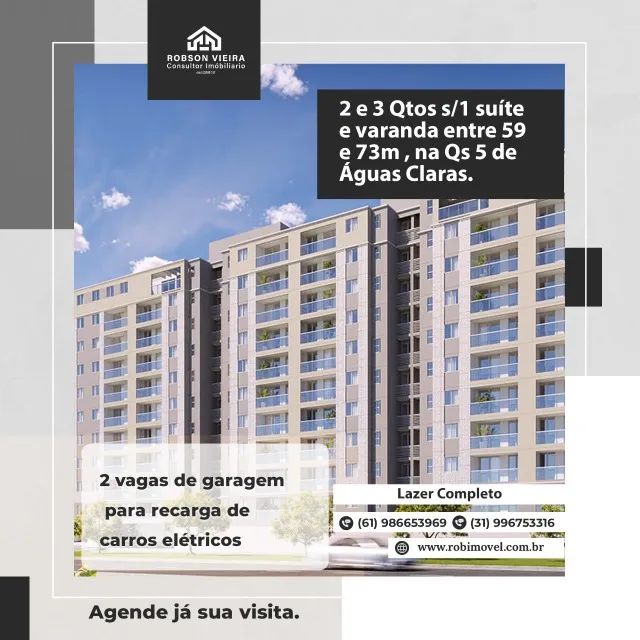 Rob - Apartamento 2 e 3 quartos com suite e varanda (Aguas claras QS 5)