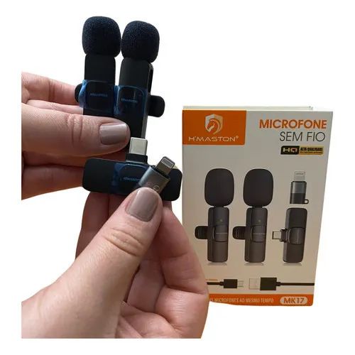Microfone de Lapela Sem Fio Duplo Tipo-C e iPhone Lighting H'maston MK17 - Foto 4