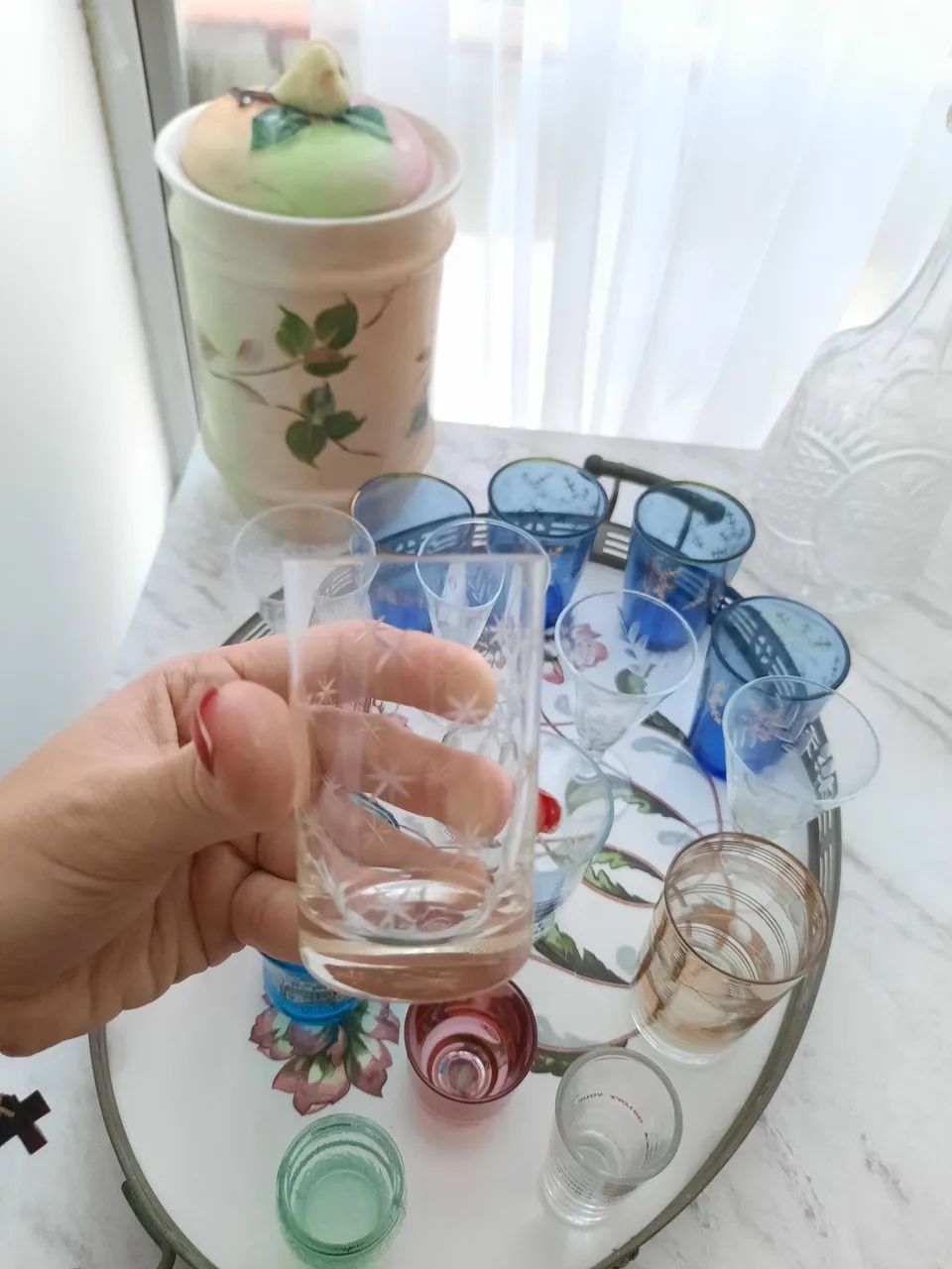 Coleção de Copos de cristal e Bandeja Vintage Decorativa - Foto 5