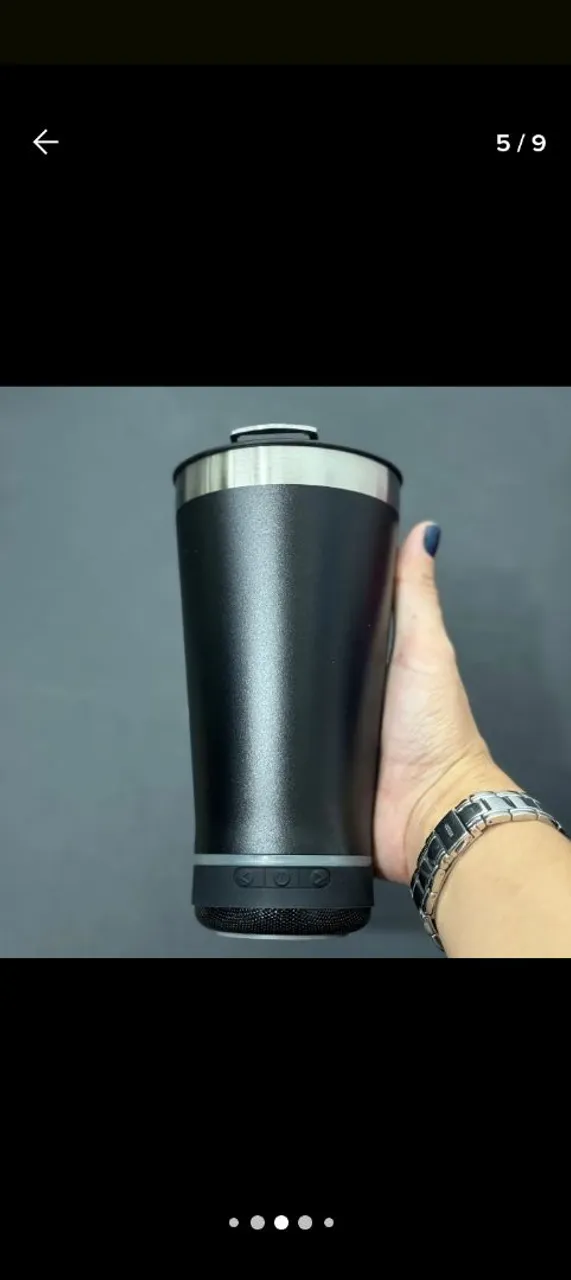 Copo térmico com caixa de som Bluetooth