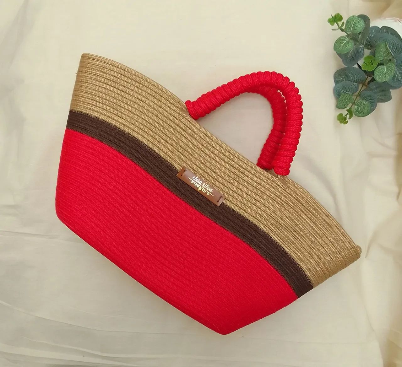 Bolsa de Praia em Bege e Vermelha - Foto 3