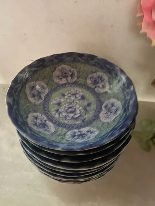 Jogo 30 pecas de Pratos de Cerâmica Azul, verde água e Branco