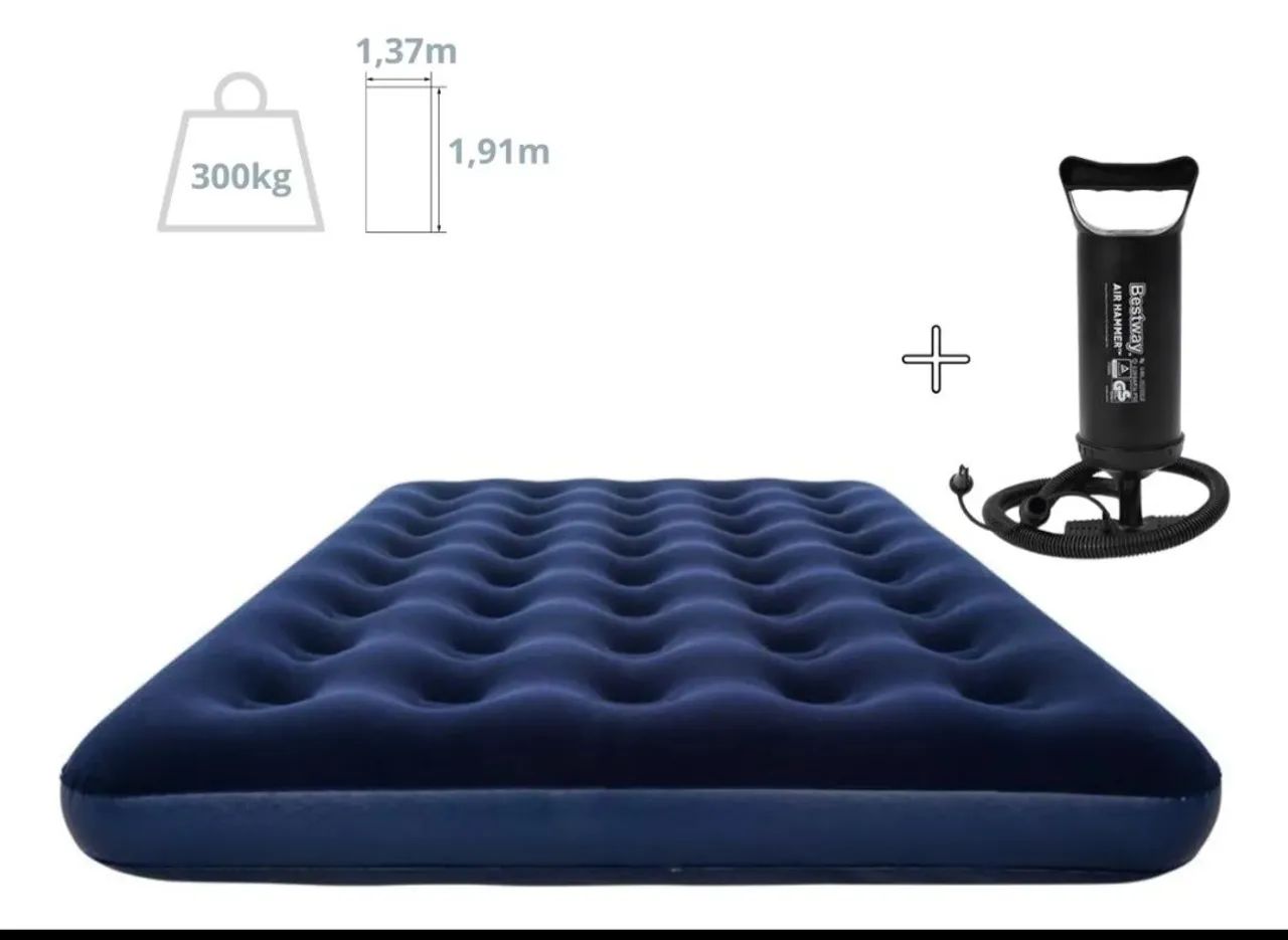 Colchão Inflável Azul com Bomba de Ar - Camping e Lazer - Foto 4