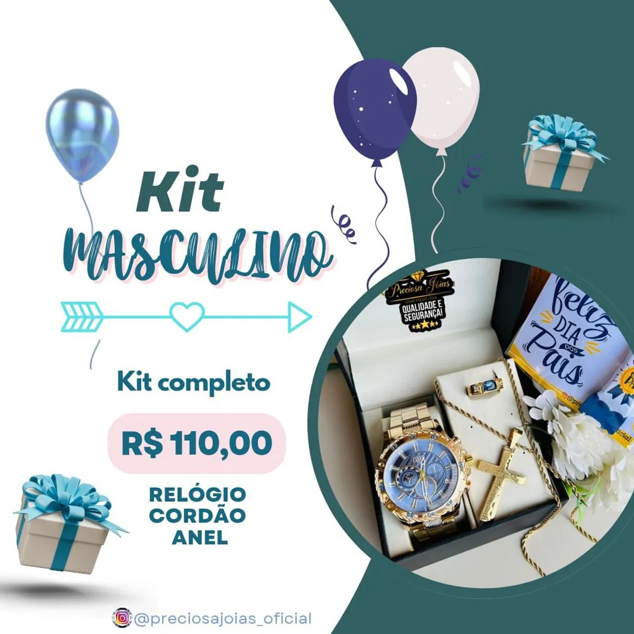 Kit Masculino Completo: Relógio, Cordão e Anel