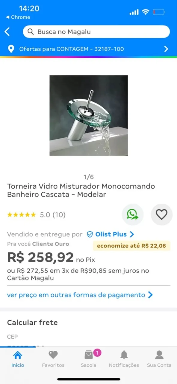 Torneira Vidro Misturador Monocomando Banheiro Cascata