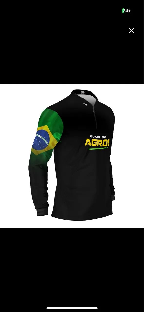 Camisa UV50 Agro Brk Eu Sou do Agro Preta Básica Bandeira do Brasil