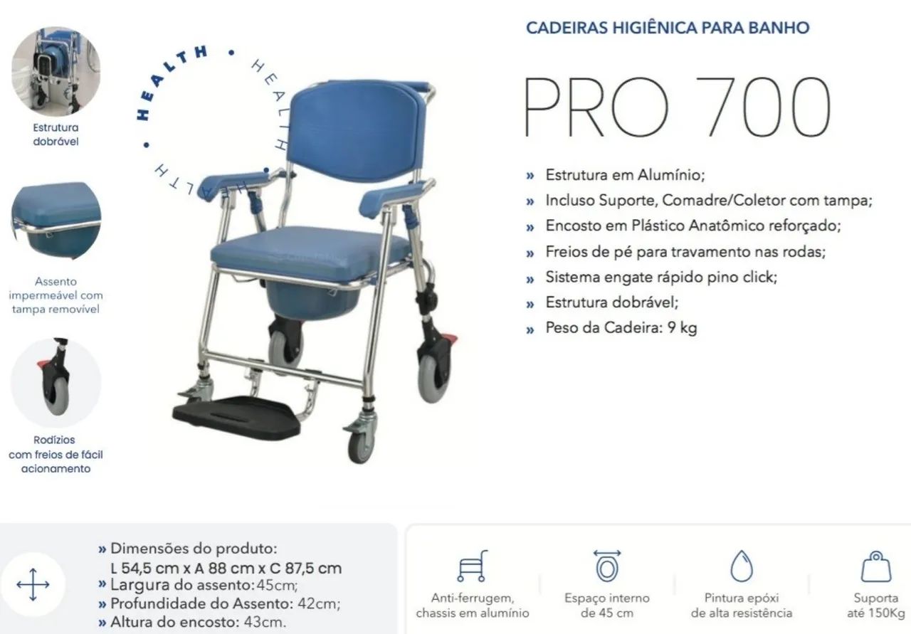 Cadeira de banho PROCIRURGICA 150kg PRO700 - Foto 4