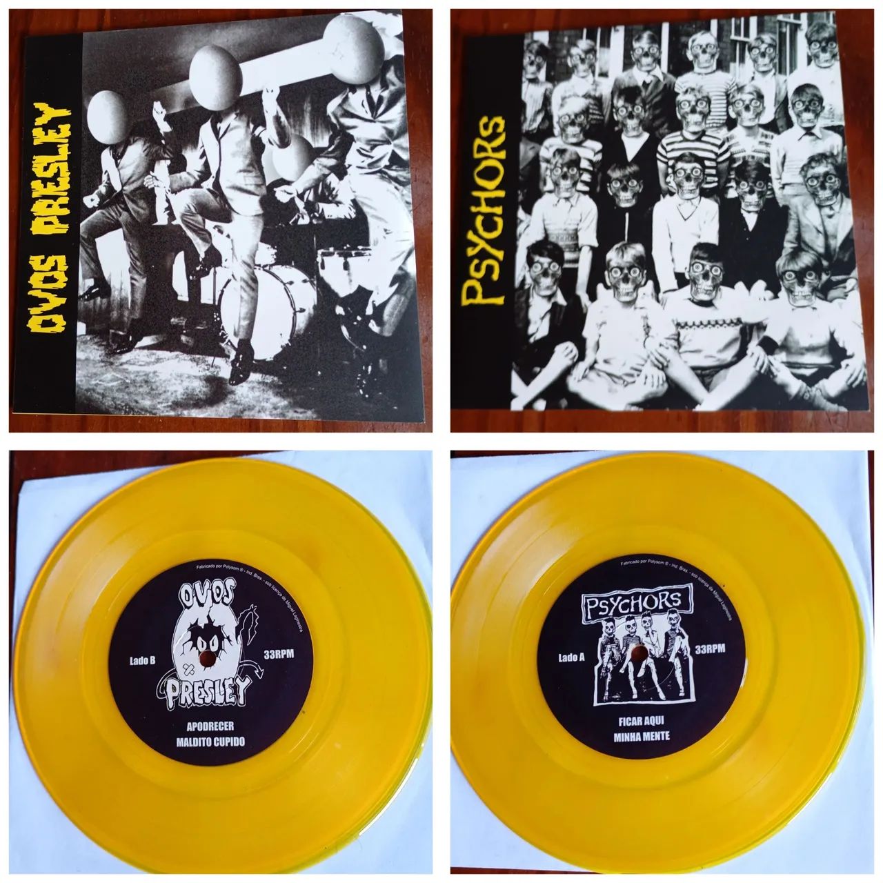 Vinil Ovos Presley e Psychors Compacto 7 polegadas Vinil amarelo Psychobilly HardCore punk