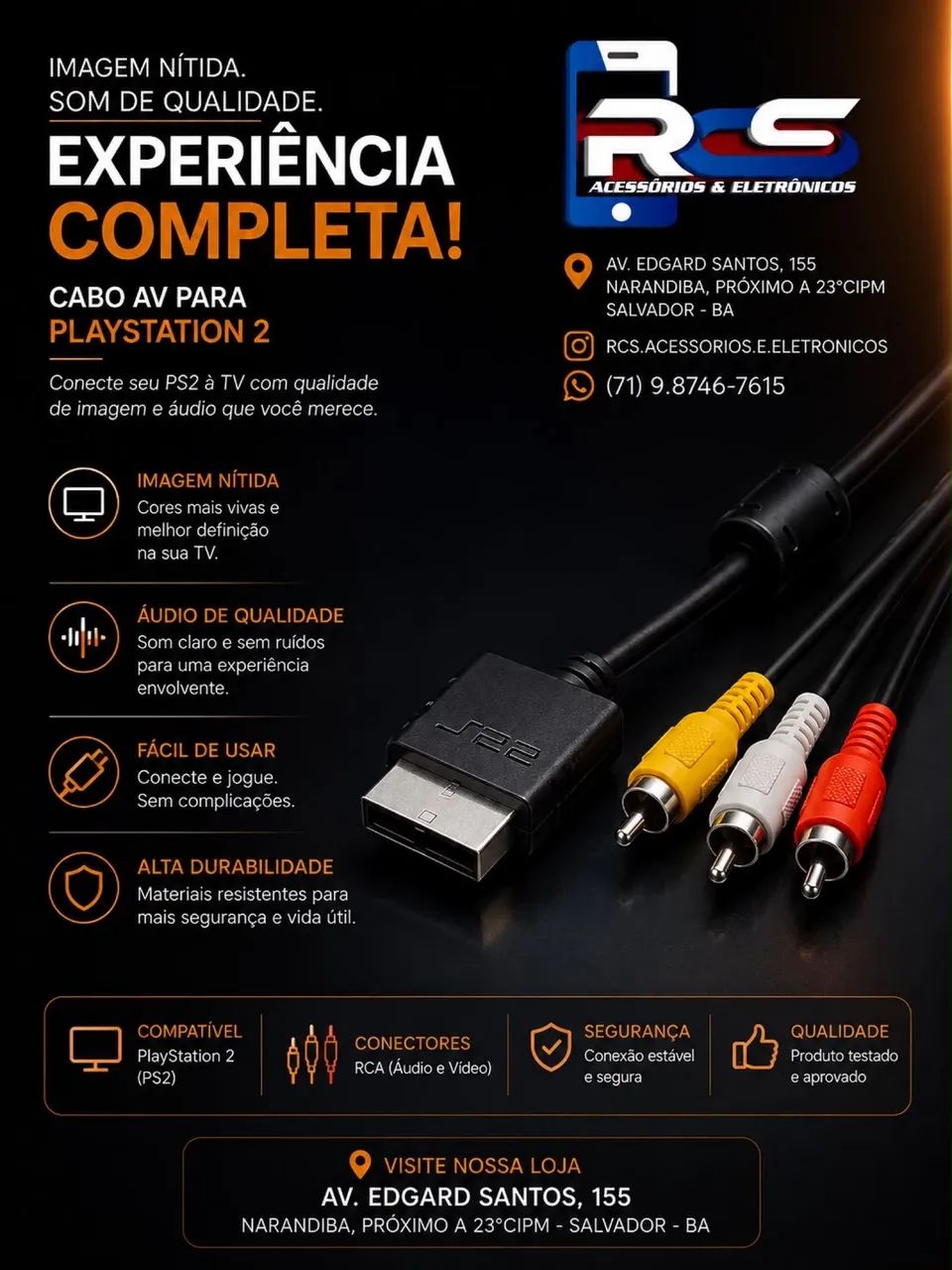 Cabo RCA/AV para PS2/PS3