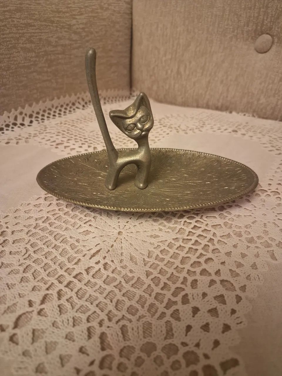 Suporte de anel de prata, vintage, em formato de gato - Foto 2