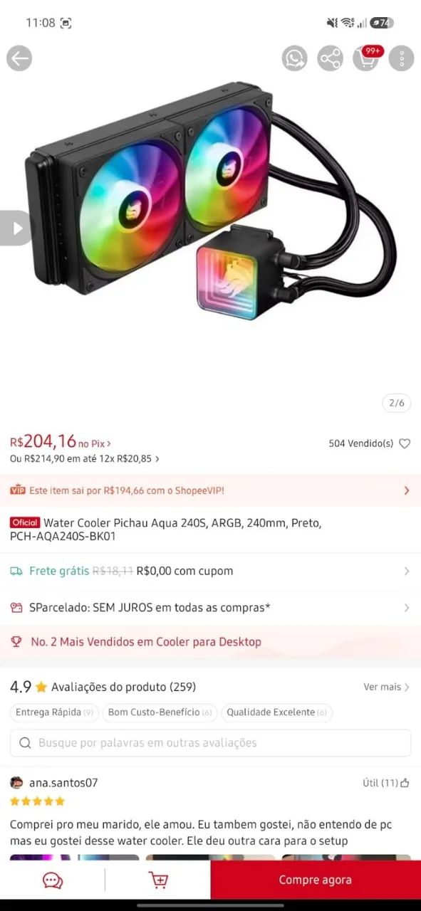Water cooler 240mm Pichau aqua  - Foto 2