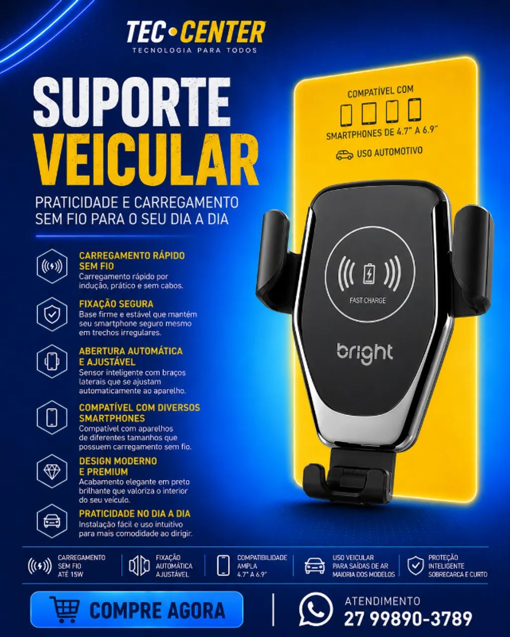 Carregador Sem Fio Veicula 2 em 1