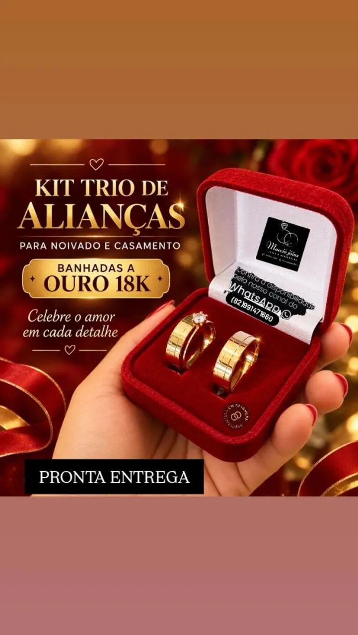 KIT DE ALIANÇAS BANHADAS A OURO 18K  - Foto 3