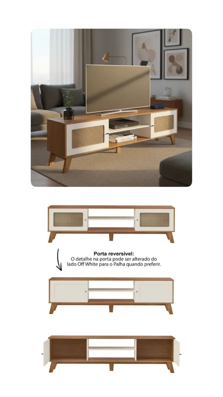 Rack MDF Novo Com 1,80 de largura Para Até 75 Polegadas MDF - Foto 2