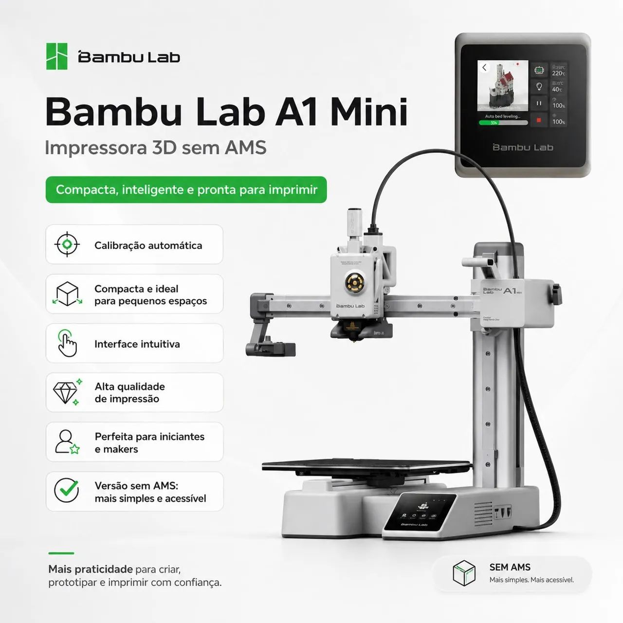 Impressora 3D Bambu Lab A1 Mini Sem AMS
