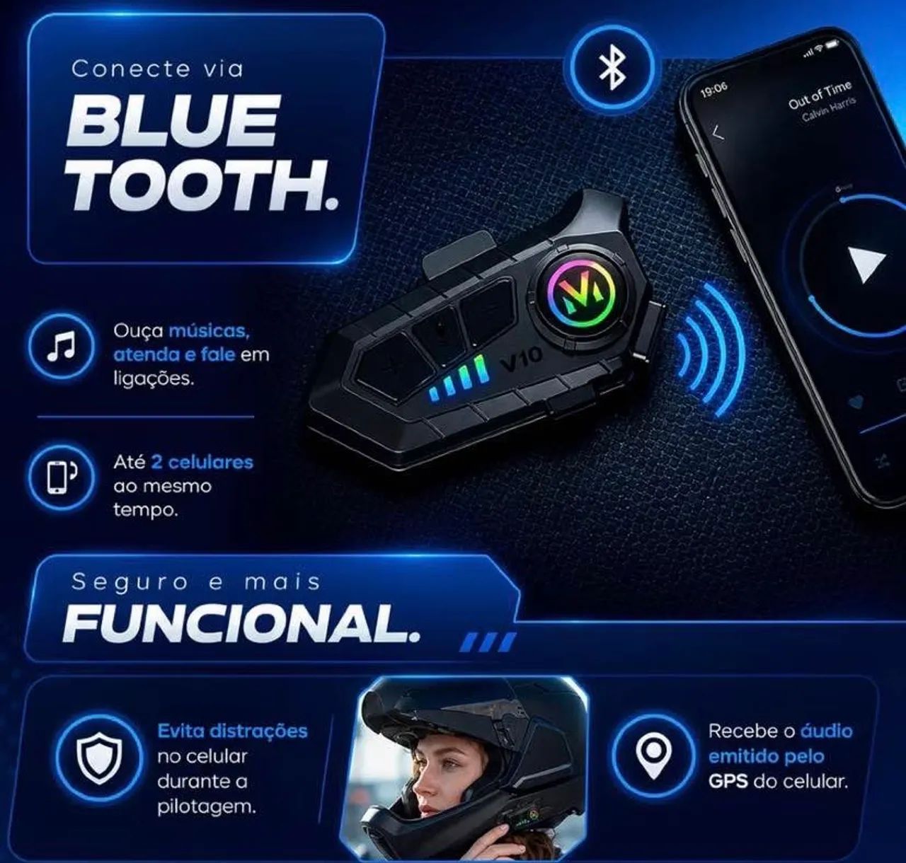 INTERCOMUNICADOR BLUETOOTH V10 PARA CAPACETE - Foto 3