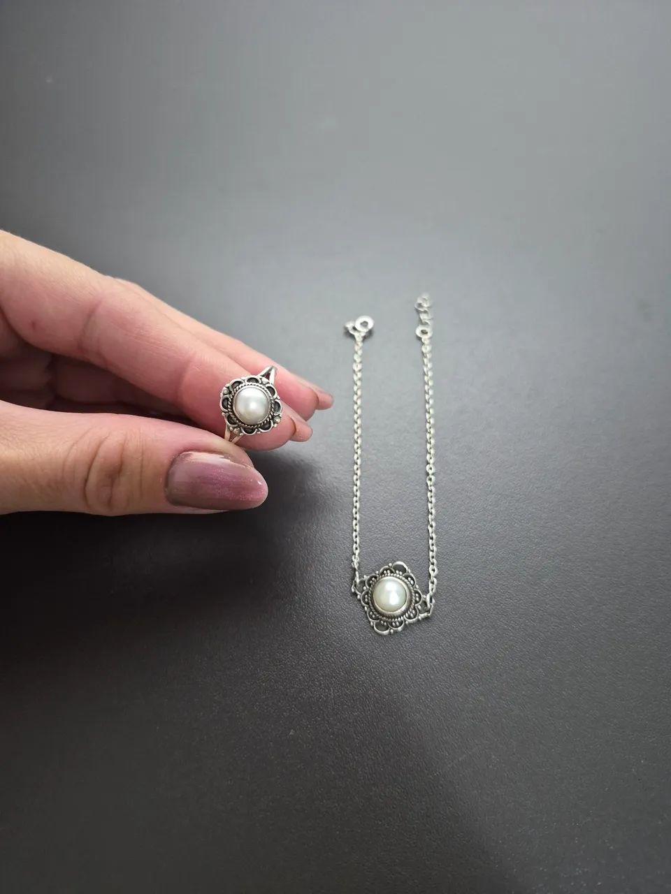 Conjunto de prata 925 com perola - Foto 2