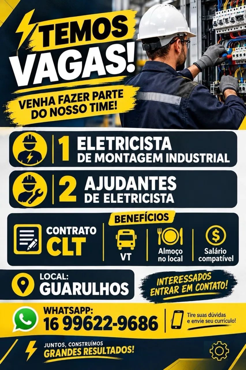 Vaga para eletricista e ajudantes