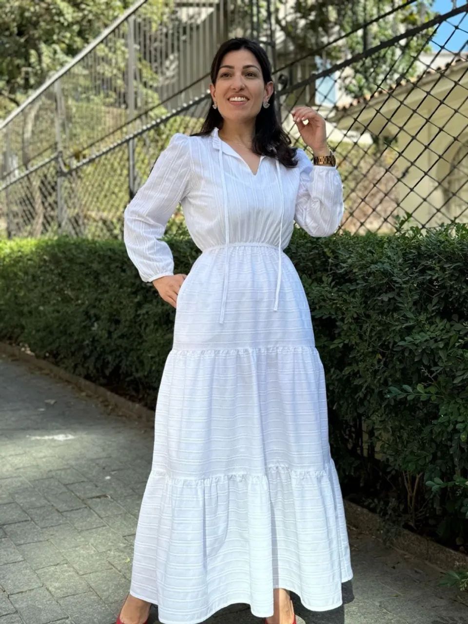 Vestido branco de Algodão longo modesto  - Foto 2