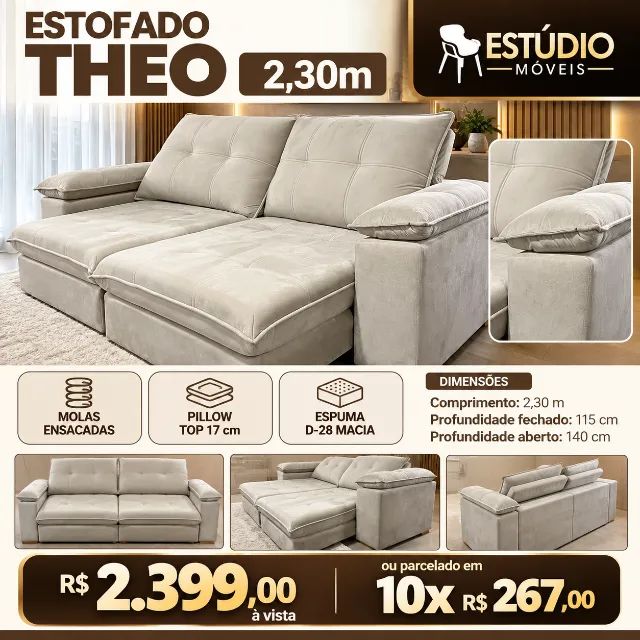 Sofá 2,50cm cor off com mola encasadas