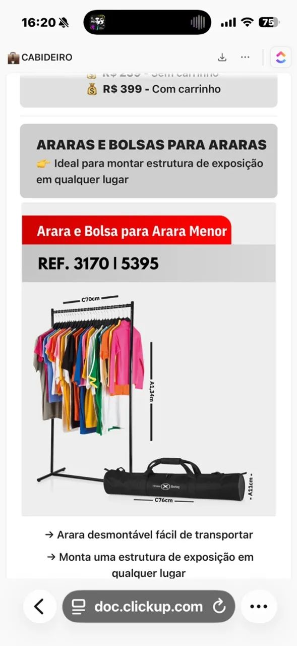 Araras e malas para atendimento 