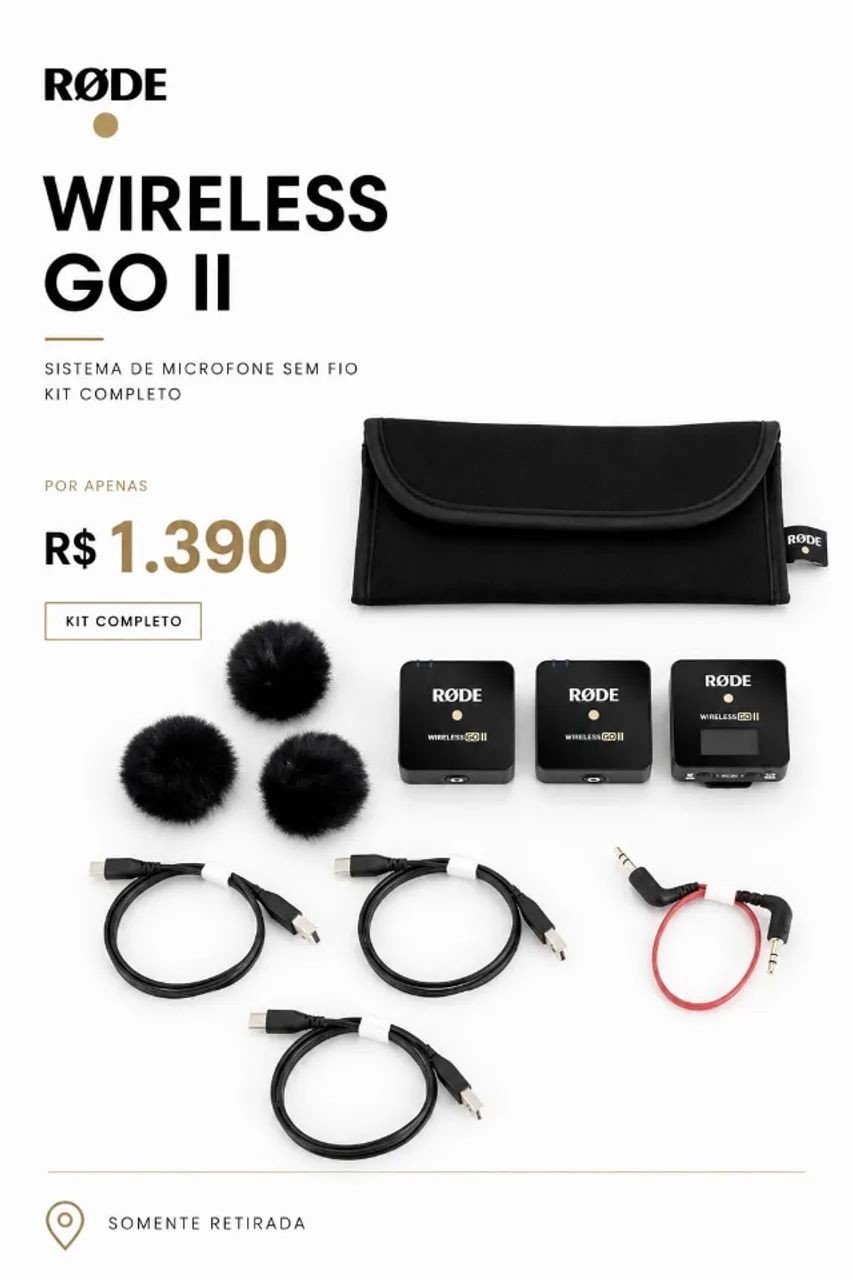 Microfone Lapela Sem Fio Rode Wireless GO II Kit Completo