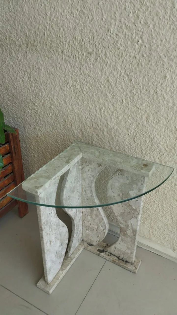 Mesa Lateral / Aparador em Mármore Travertino e Vidro - Foto 4