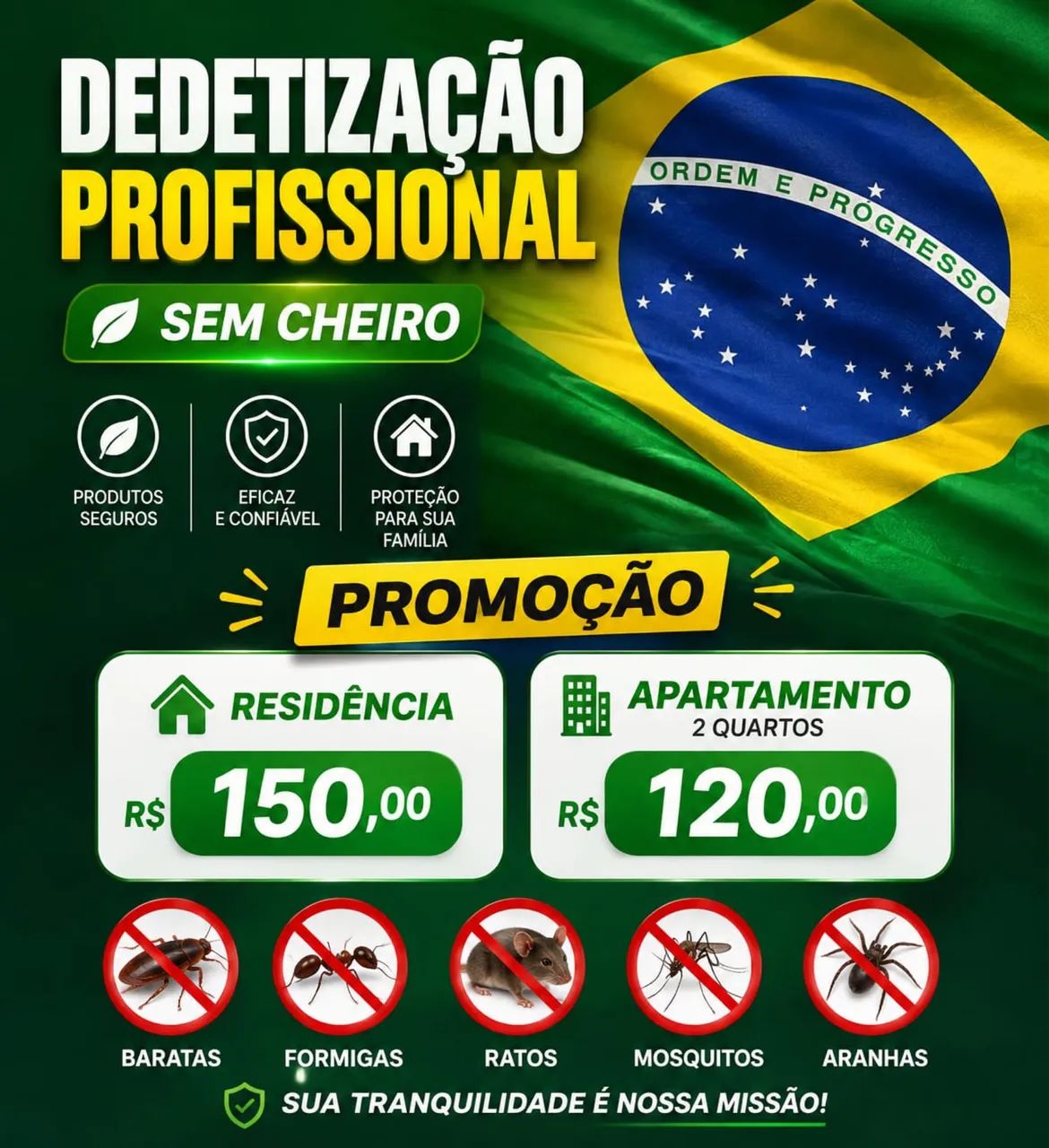 Dedetização sem cheiro promoção residência 150 apartamento 120