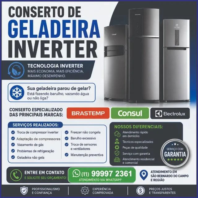 Conserto de Geladeira Inverter Brastemp, Consul e Electrolux