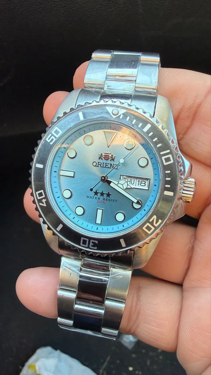 Relógio Orient Automático 3 estrelas azul celeste