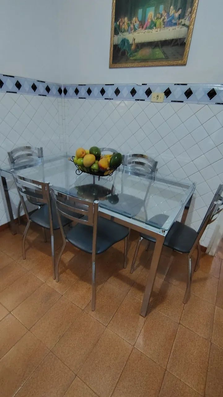 Mesa 6 cadeiras tampo de vidro 65704316285699121