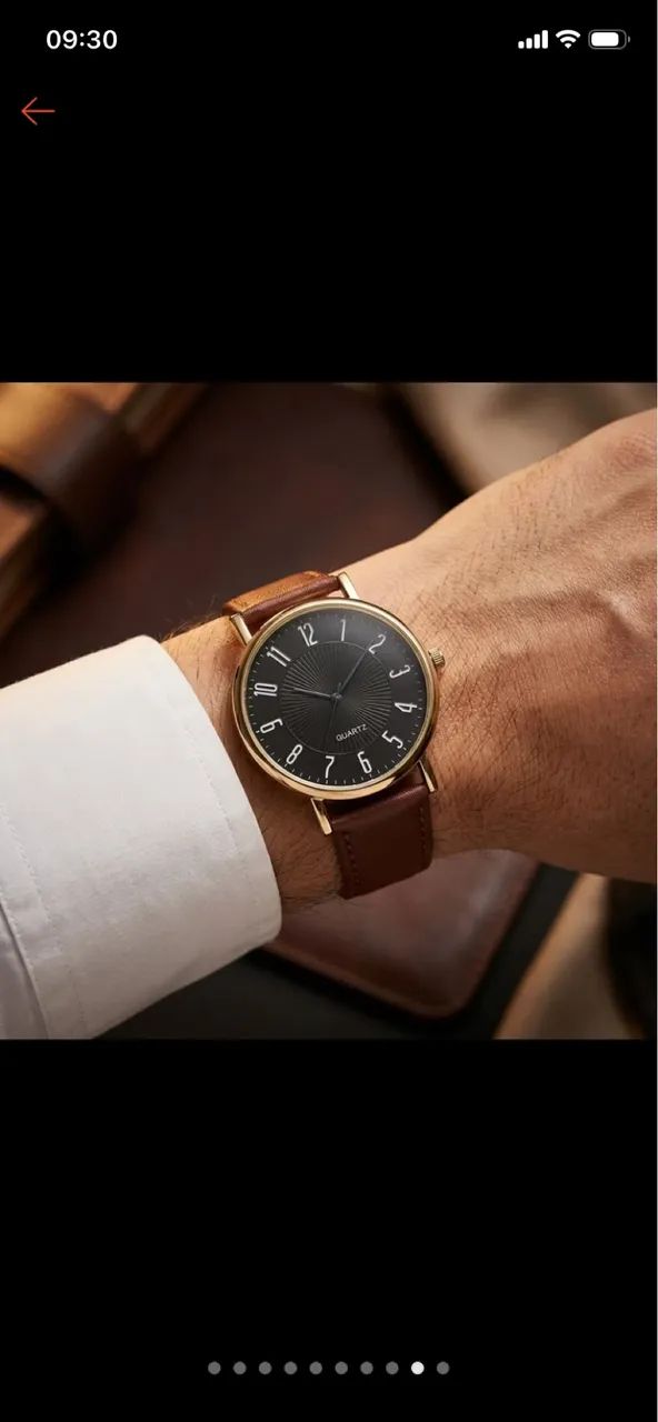 Relógio Quartz Dourado c/ Pulseira de Couro - Foto 2