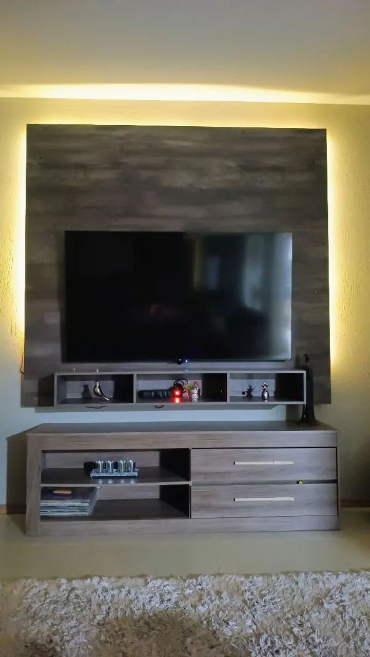 Painel Home 100%MDF com led + balcao 