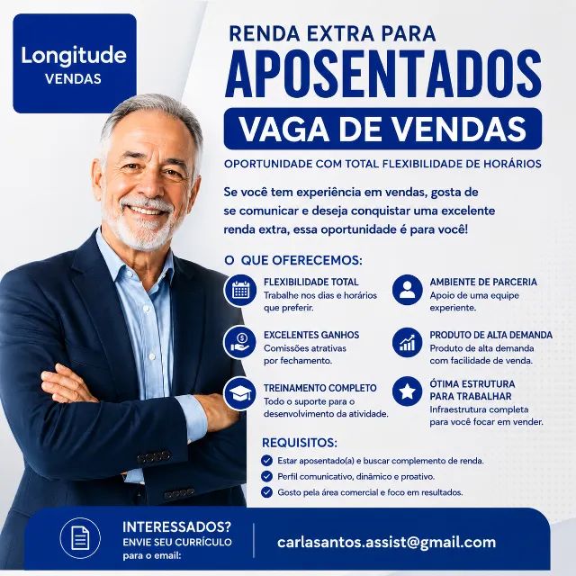 Renda Extra para Aposentados:-Vaga de Vendas