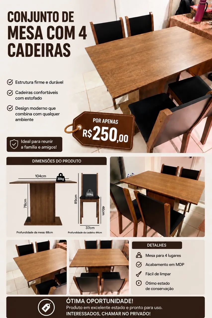 Vendo Mesa 4 cadeiras seminova