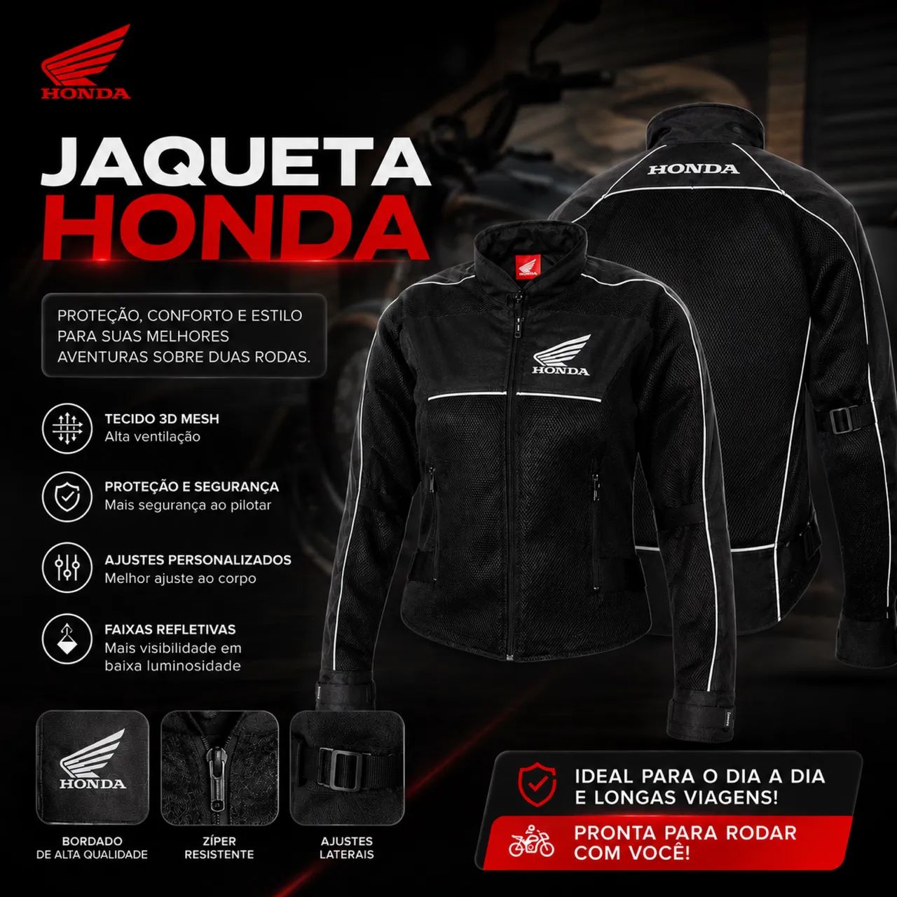 JAQUETA DE PROTEÇÃO - HONDA PRETO/CINZA