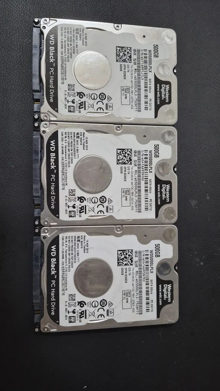 Kit 3 HDs Western Digital Black 500GB (Alta Performance) - Perfeito Estado