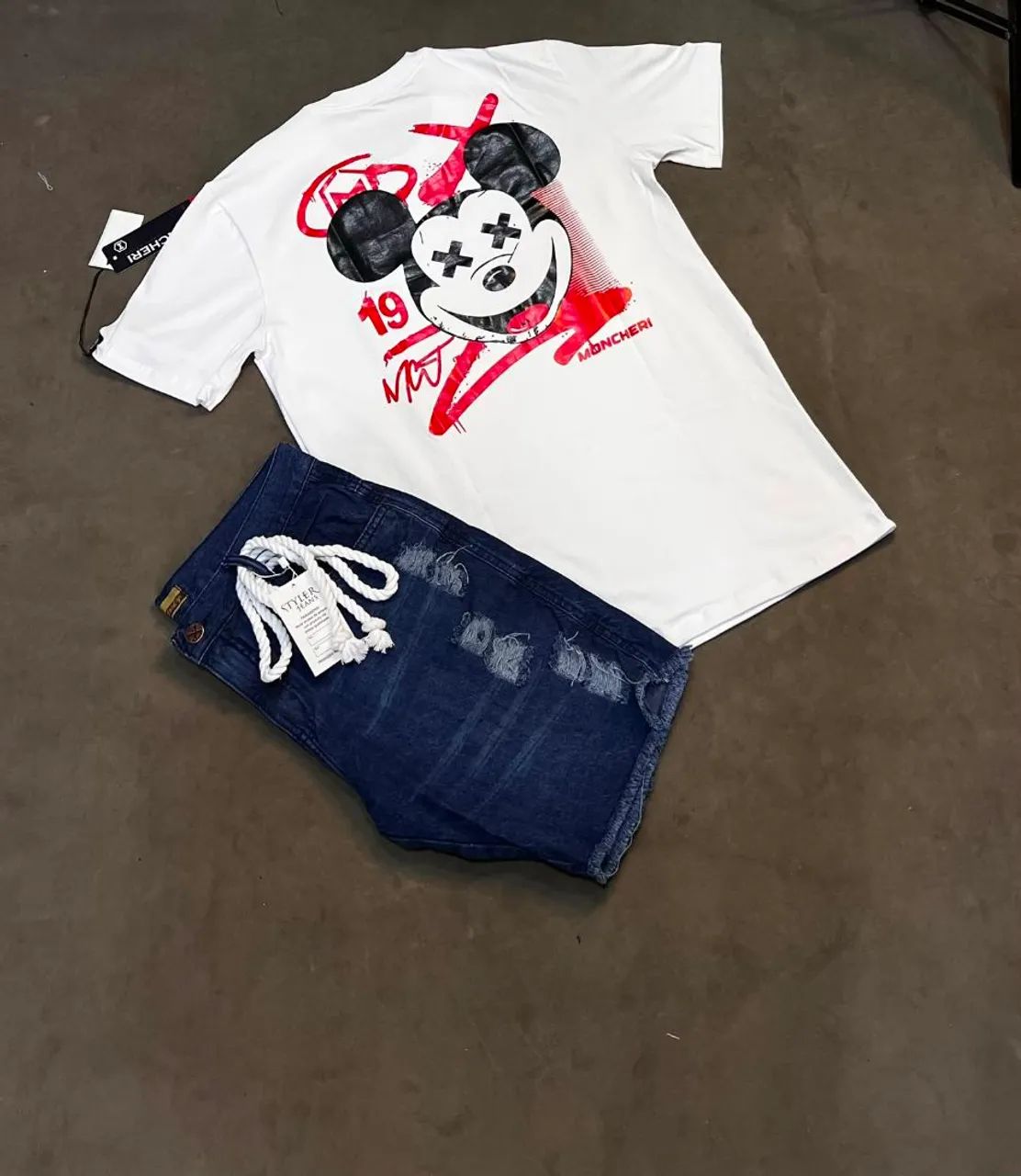 Kits de roupas bermuda jeans camisas de algodão originais  - Foto 3