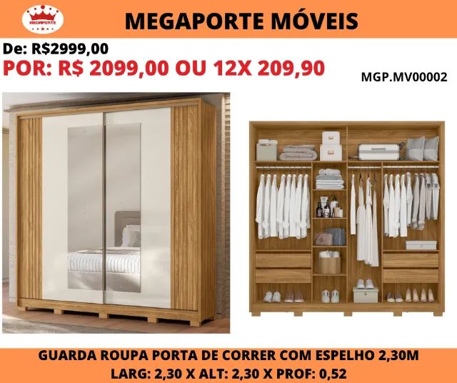Guarda Roupa Casal Dunas Portas de Correr C/Espelho
