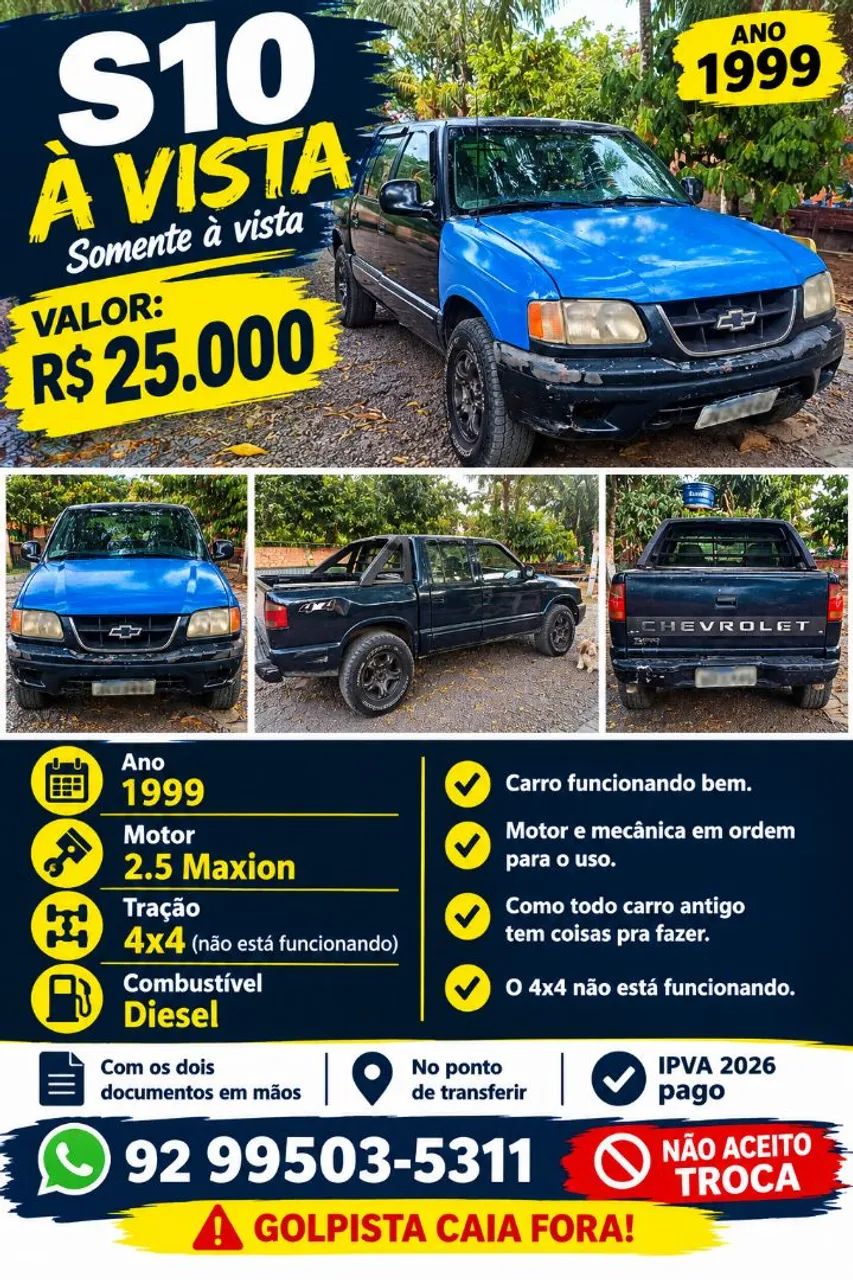 Chevrolet S10 P-up Luxe 2.5 4X4 CD TB MAX HST Dies 1999