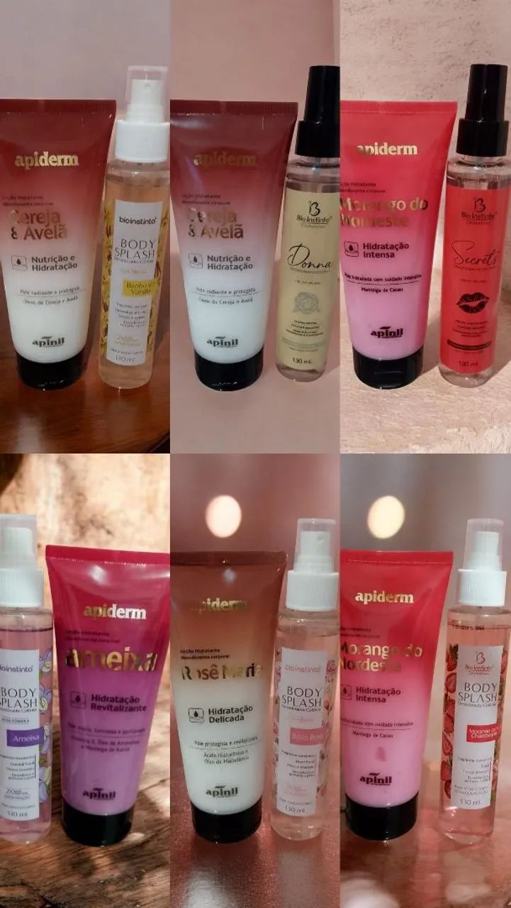 Kits Bodysplashs + hidratantes R$50,00 cada