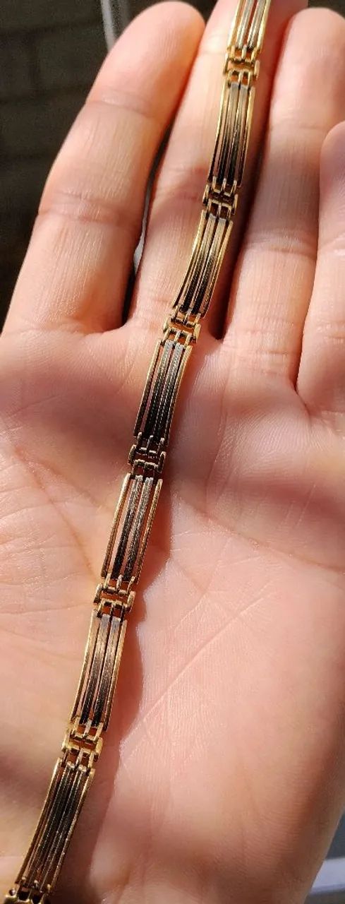 Pulseira grossa e pesada ouro amarelo e branco 18 k. - Foto 3
