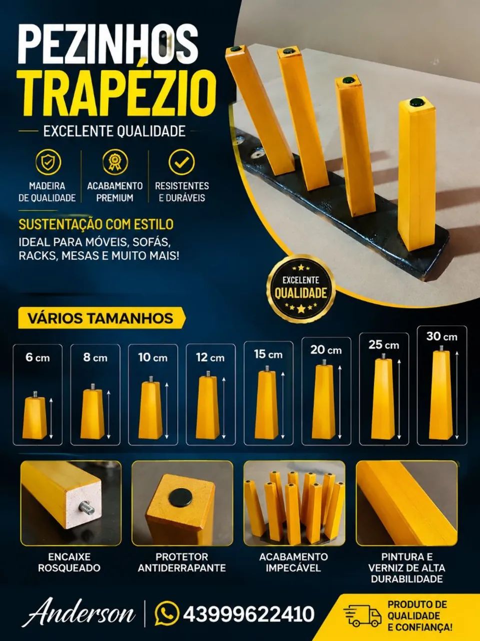 Kit 4 pezinho trapézio para sofá e poltronas - Foto 5